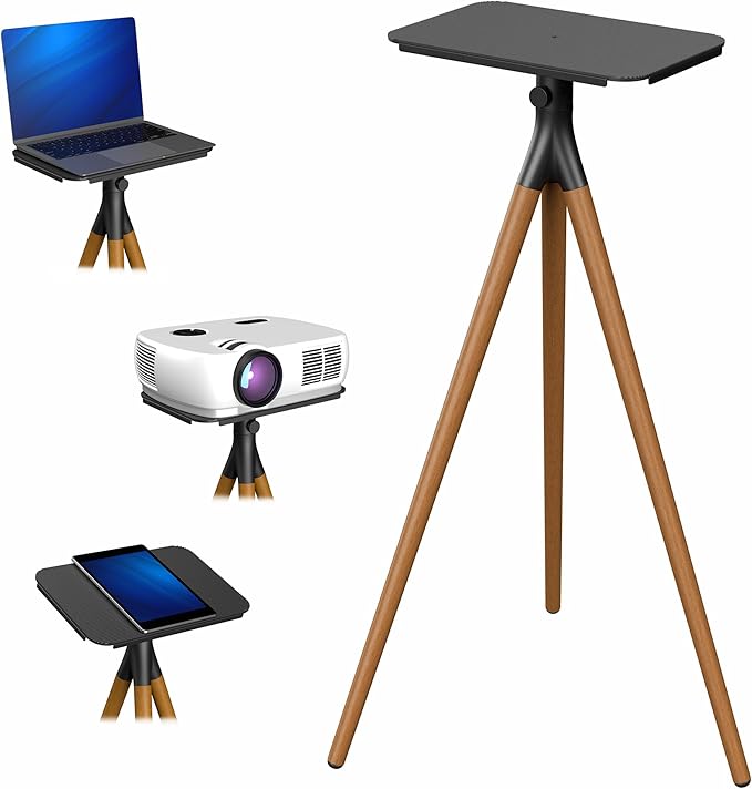 VIVO Easel Studio Projector Stand with Full Tray Articulation, Tripod Base, Dark Walnut, STAND-VP02D