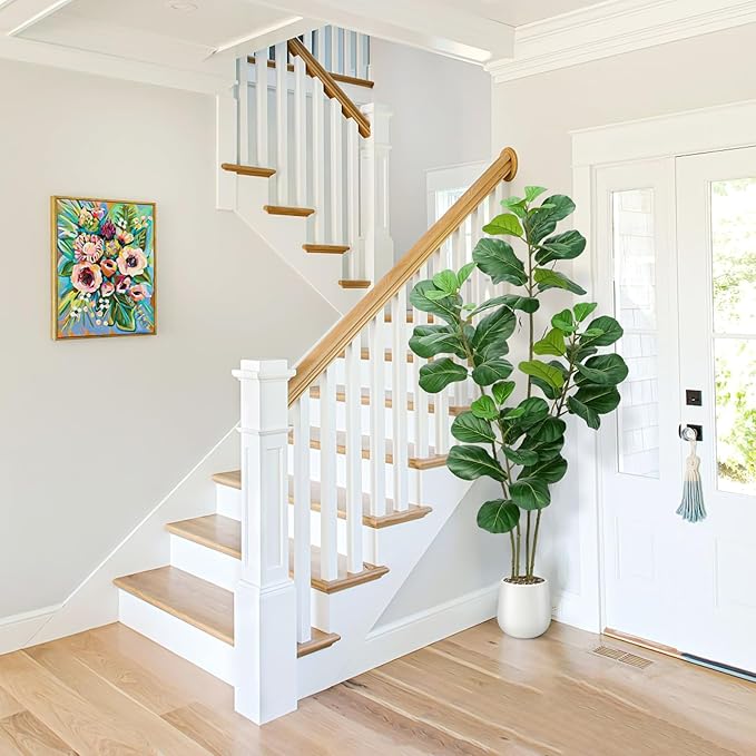 Artificial Fiddle Leaf Fig Tree with White Planter,6ft Tall Fake Plants with 4 Trunk,Faux Fig Trees Floor Plant in Pot,Fake Ficus Lyrata Trees for Indoor Living Room Bedroom Office Housewarming Gift
