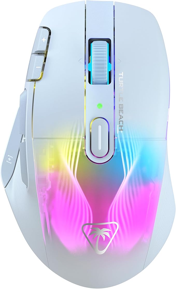 Turtle Beach Kone XP Air Wireless RGB Gaming Mouse, 19000 DPI Optical Sensor, 100-hour Rechargeable Battery & Charging Dock, 29 Programmable Inputs, Ergonomic Design, Bluetooth, 4D Wheel – White