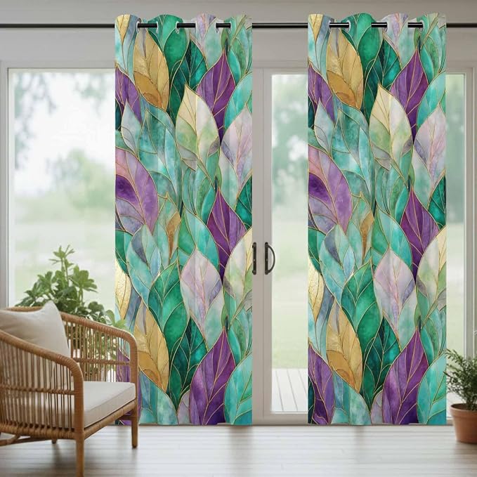Leaves Outdoor Curtains for Patio Gorgeous Leaf Abstract Spring Waterproof