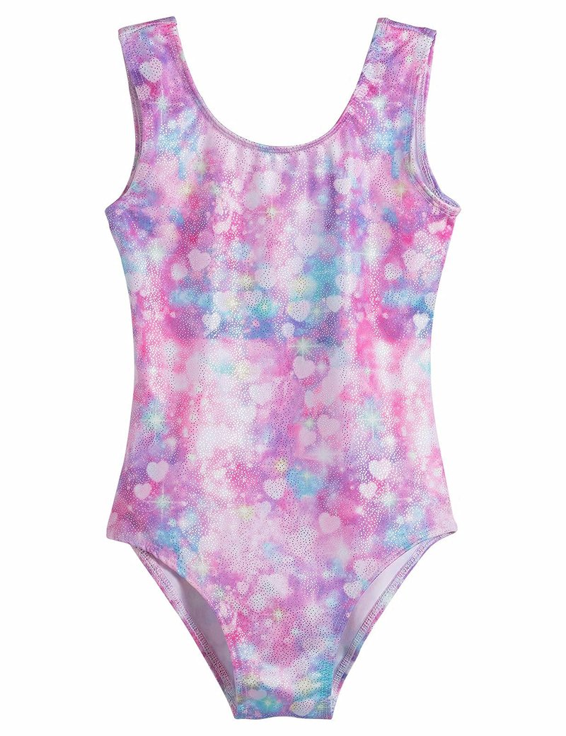 Domusgo Gymnastics Leotards for Girls 6-7 Years Old Puple Hearts Sparkly One Piece Tumbling Outfits