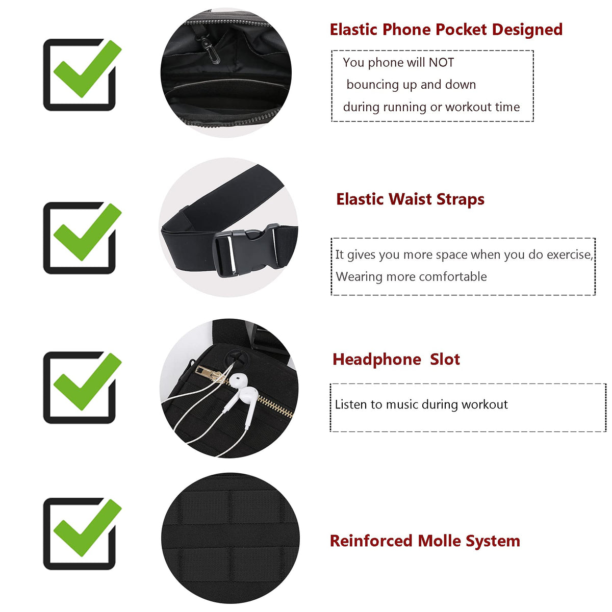Muserise Outdoor Chest Bag For Men, EDC Chest Pack With Built-In Phone Holder, Lightweight Chest Rig Pouch (Black)