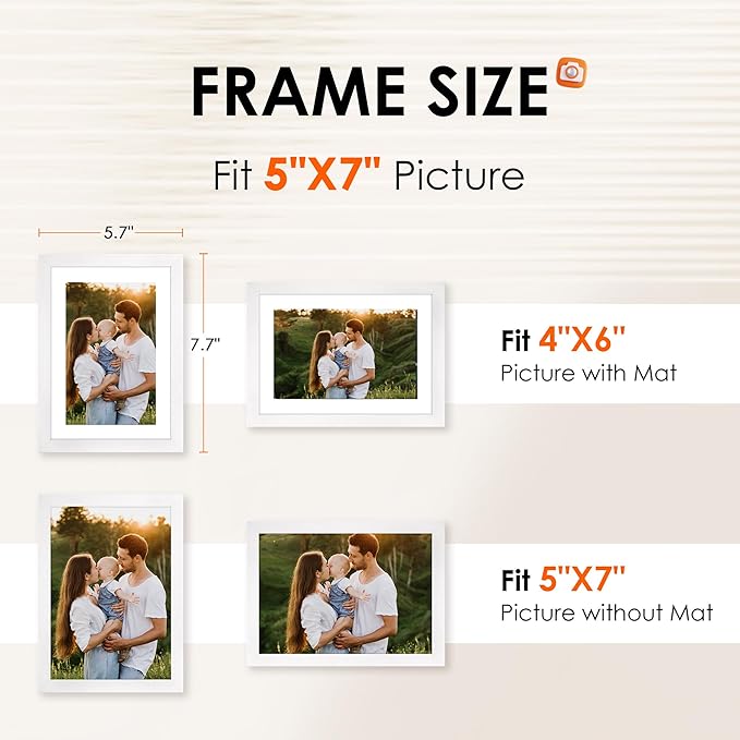 FIXSMITH 5x7 Picture Frame Set of 2, Photo Frame with HD Plexiglass, Display Pictures 4x6 with Mat or 5x7 Without Mat, White Picture Frames Collage for Tabletop or Wall Display