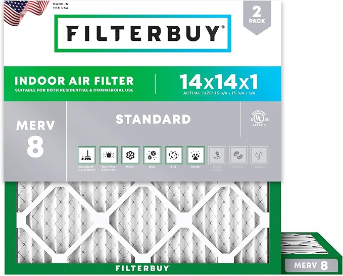 Filterbuy 14x14x1 Air Filter MERV 8 Essential Dust & Allergy Defense,