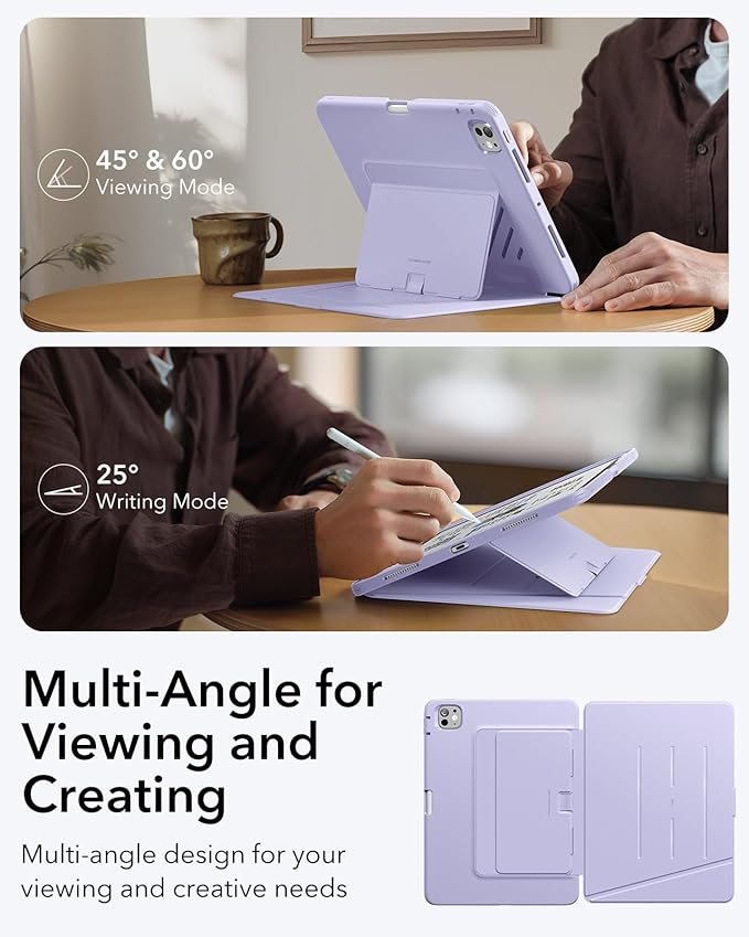 ESR for iPad Pro 11 Inch Case (M5/M4) 2025/2024, Vertical Stand Cover, Multi Stand Angles, Ultra-Stable Case with Pencil Holder, Flip Series, Purple