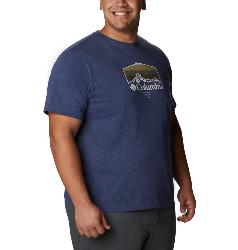 Columbia Men's Thistletown Hills Graphic Short Sleeve, Dark Mountain Heather/Hikers Graphic, X-Large