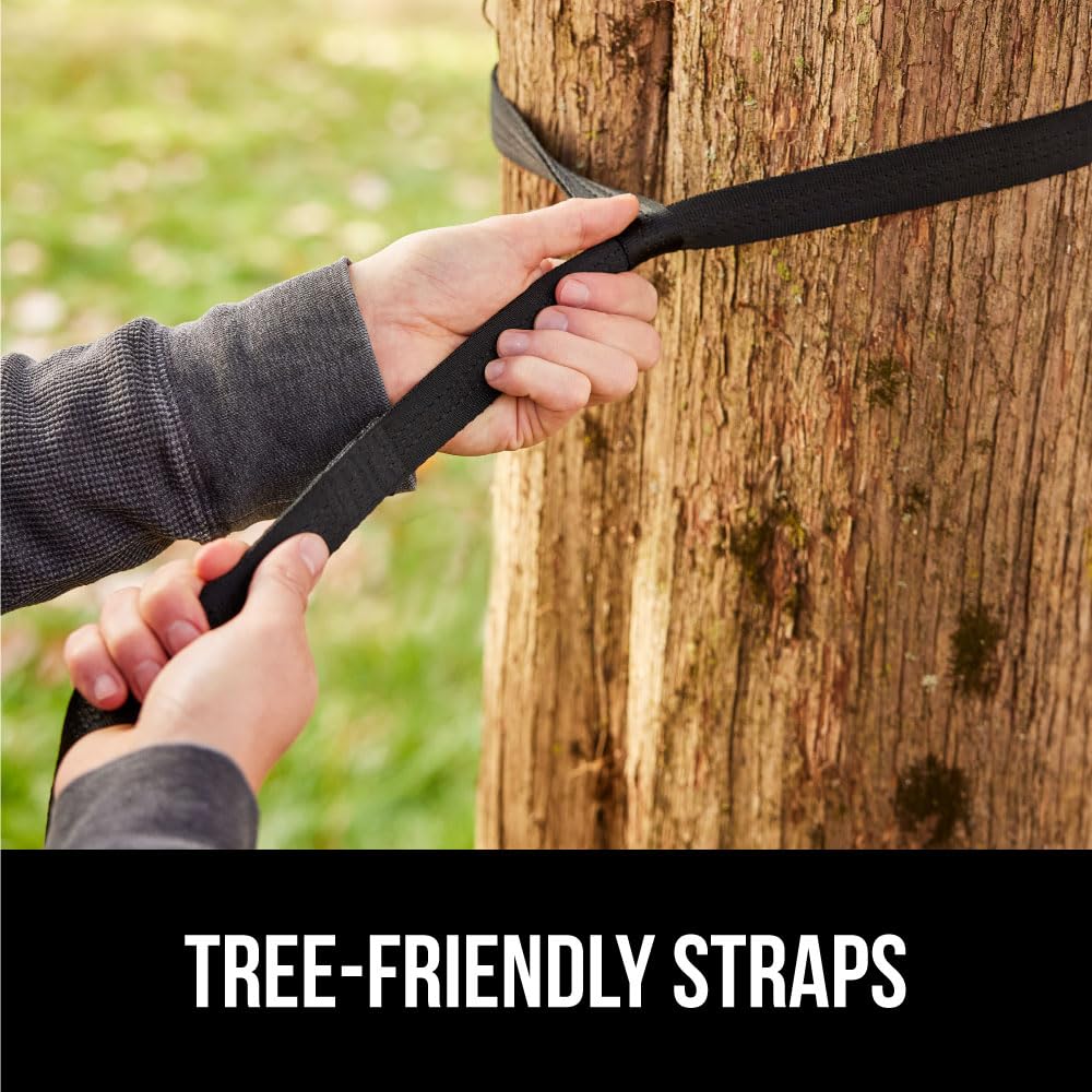 GORILLA GRIP Durable Camping Hammock with Heavy Duty Tree Straps, Portable Hammocks for Outside, Easy to Use Travel Swing Chair, Outdoor Camper Hiker Essentials, Backpacking Gear Gifts, Double, Black