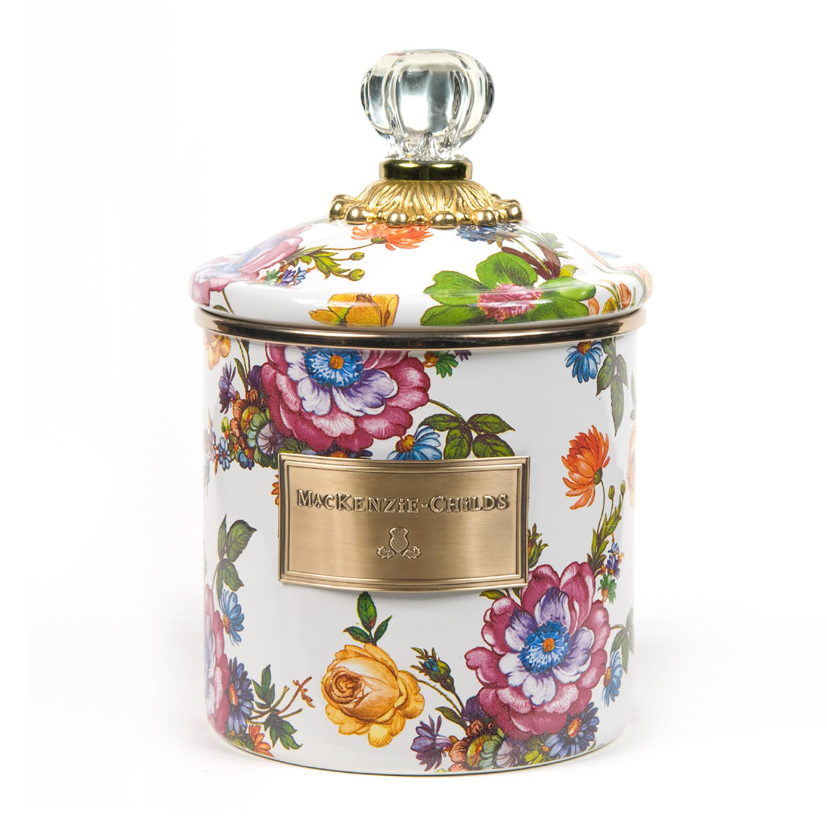 MACKENZIE-CHILDS Enamel Canister, Small, Wild Rose White