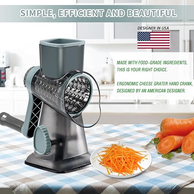 Eleko Meyar Cheese Grater with Handle, Multifunctional Manual Rotary Cheese Grater - Cheese Shredder Easily Chop Carrots, Potatoes, Vegetables and Fruits and Easy to Clean