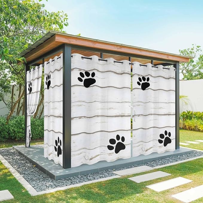 Wood Grain Outdoor Curtains for Patio Claws Animals Wooden White Waterproof
