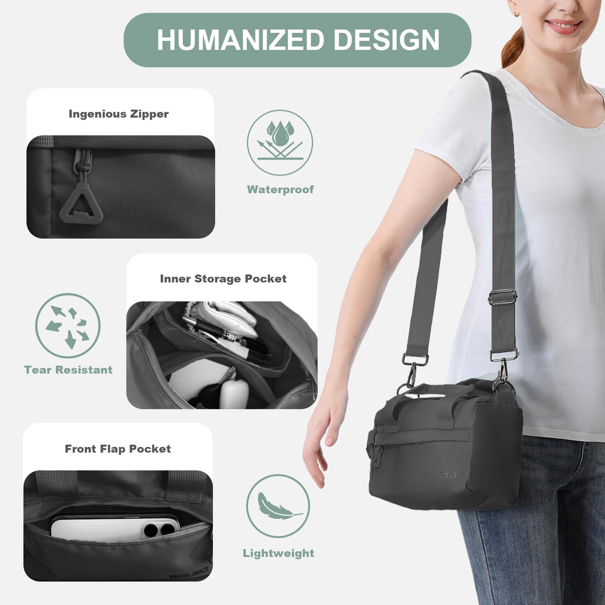Small Gym Bag 9 inch, Mini Duffle Bag with Adjustable Strap, Lightweight Carry On Sport Bag for Women Girls (Black)