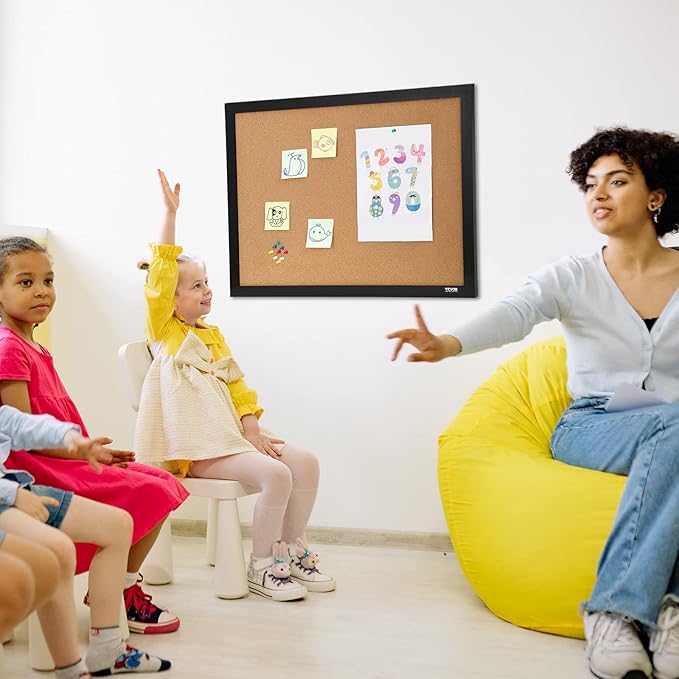 VEVOR Cork Board for Office, 36'' x 24'' Bulletin Board for Wall, Push Pin Board with Framed for Office Home and School