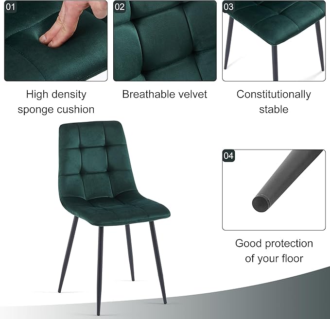 3 Piece Dining Table Set for Small Spaces - Round Kitchen Table Chairs Set of 2 with Green Velvet Upholstered Chairs -Space Saving Dinette for Kitchen, Dining Room