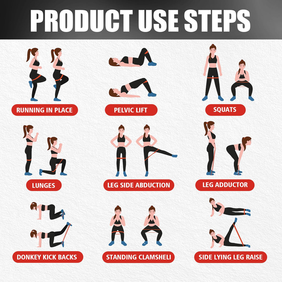 WHATAFIT Resistance Loop Exercise Bands, Latex Elastic Workout Bands for Men and Women, for Home Fitness, Stretching, Strength Training, Physical Therapy