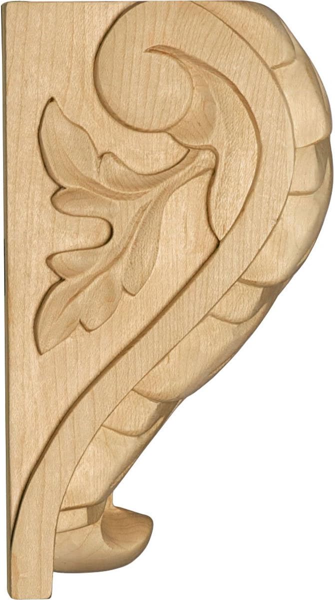 Ekena Millwork CORW05X04X07BAMA Extra Large Acanthus Leaf Block Wood Corbels, 4 1/2"W x 3 3/4"D x 7"H, Maple