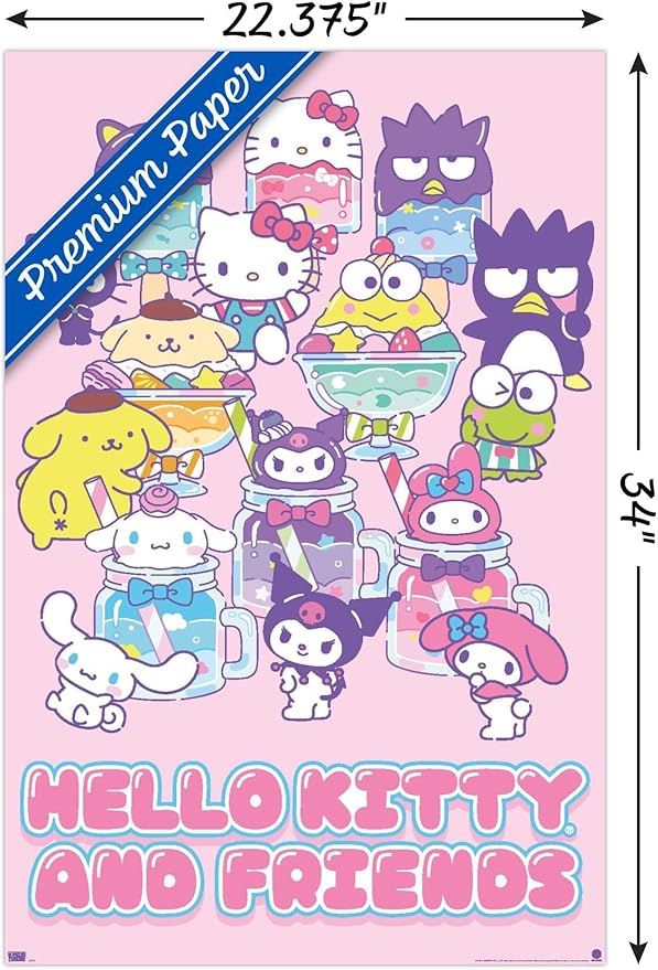 Trends International Hello Kitty and Friends: 24 Summer Fresh - Group Wall Poster, 34L x 22.4W, Premium Unframed Version