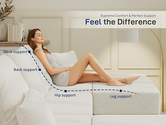 Living&Giving 101" U-Shaped Cloud Sectional Couch for Living Room, Cloud Boneless Couch-No Assembly with Reversible Chaise, Customizable 3-Seat Modular Sectional Sofa with 2 Ottoman, Beige