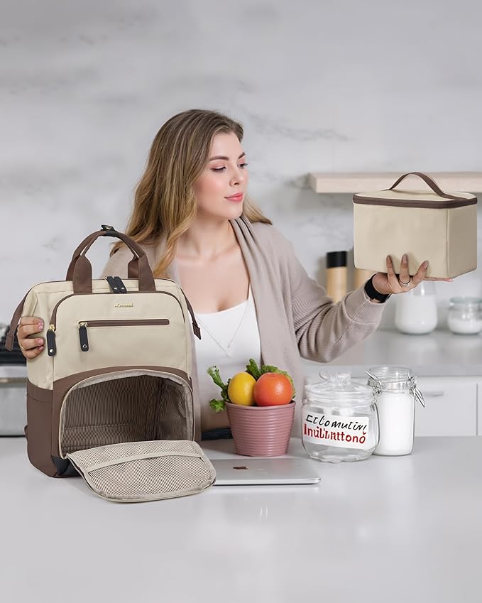 LOVEVOOK Lunch Backpack for Women, 15.6 Inch Laptop Bag with Insulated Cooler Lunch Box, Work Backpack for Teacher Nurse, Travel Backpack Lunch Bag for Camping Picnic Daily Use
