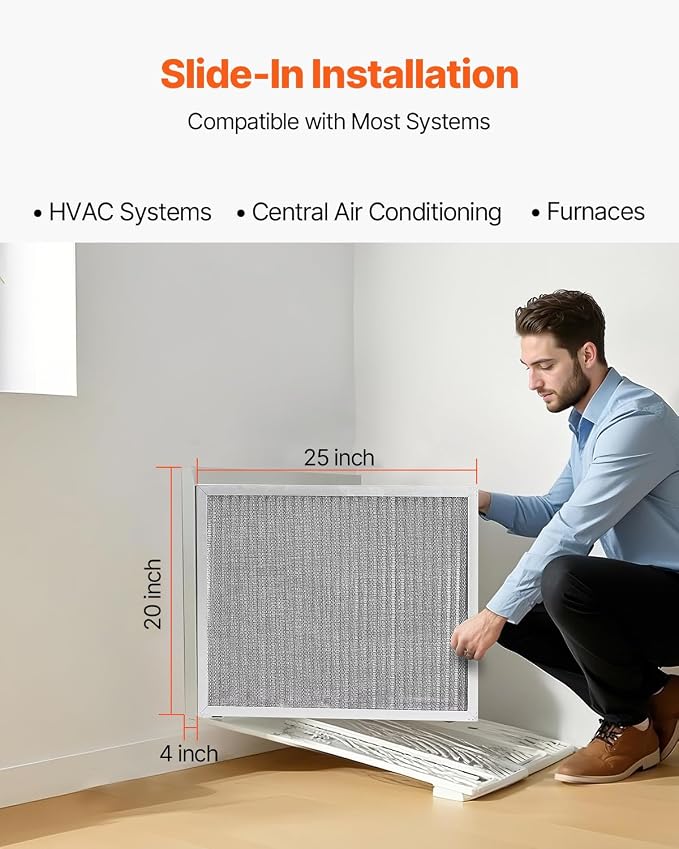 VEVOR 20x25x4 inch Electrostatic Air Filter, AC/HVAC Furnace Filter Washable &