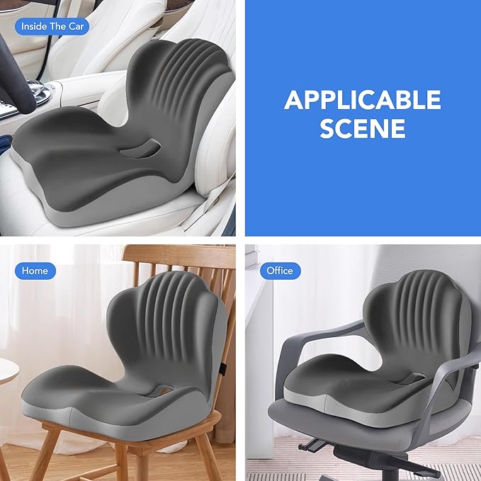 Ergonomic Waist Support and seat Cushion, 2-in-1 Memory Foam pad, Hollow Design for The Coccyx, Suitable for Office Chairs, car Safety Seats and Household use - relieves Lower Back and Hip Pain