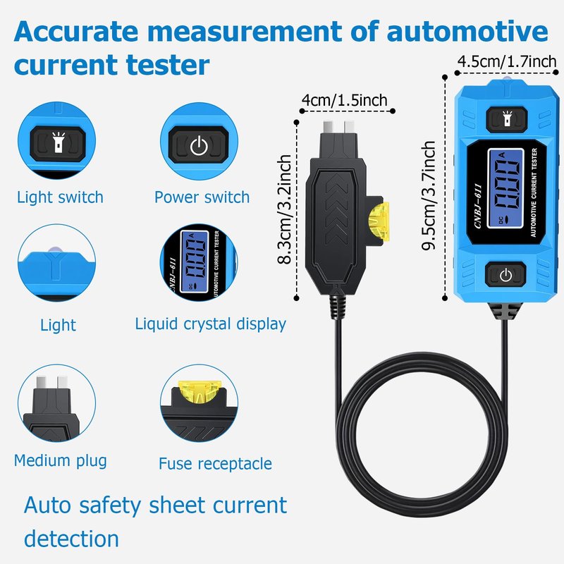 Fuse & Relay Tester, 12V/24V Automotive Circuit Fault Probe Tester with High-Precision Current Test & Blue Backlit LCD, Short/Open Finder with Front LED Light for Car, Truck Electrical Diagnostics