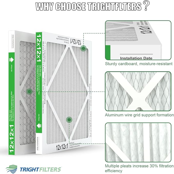 12x12x1 Air Filter 4 Pack, MERV 8 Pleated Dust Defense Air Filters Replacement