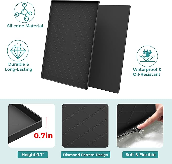 URMONA 31" x 22" Waterproof Silicone Mat in Multiple Sizes & Colors, Under Sink Mat for Kitchen & Bathroom, Pet Food Pad for Dogs & Cats, Kitchen Cabinet Liner, Multi-Purpose for Storage(Black)