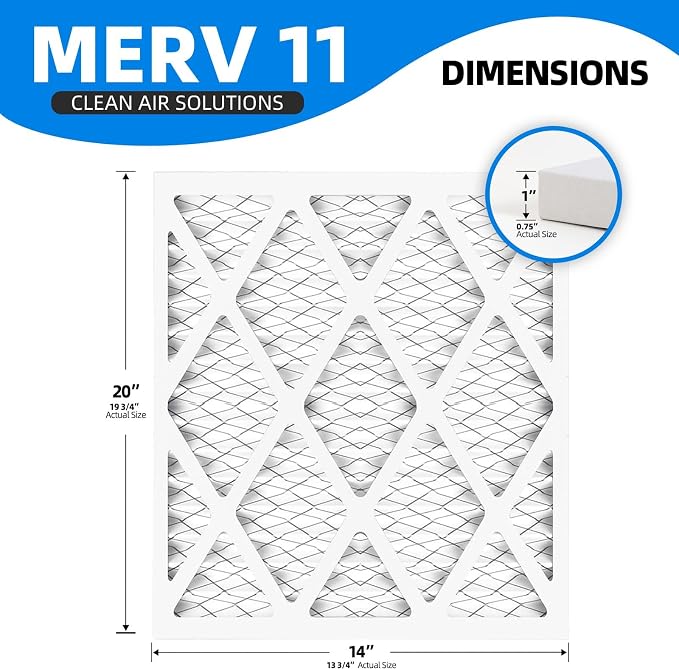 14x20x1 Furnace Air Filters, MPR 1200 & FPR 7, MERV 11 Pleated Air Filter