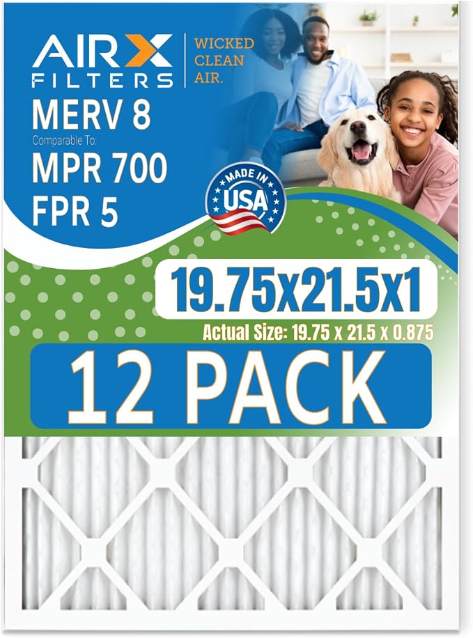 19.75x21.5x1 Air Filter MERV 8 Rating, 12 Pack of Furnace Filters Comparable to
