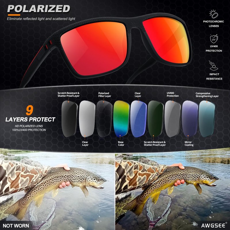 AWGSEE Polarized Sunglasses for Men, UV Protection Lightweight Sun Glasses for Driving Fishing Golf