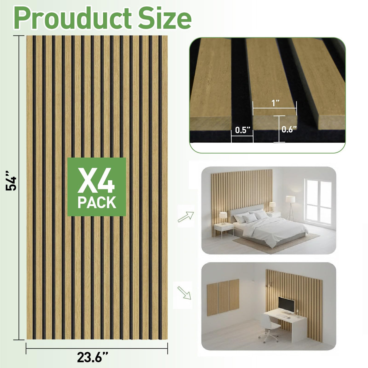 Wood Panels for Wall, 4 Pack 54" x 23.6" Acoustic Wall Panels, Wood Slat Wall Panel, Soundproof 3D Fluted Panels for Interior Wall Decor, Living Room, Bedroom, Oak
