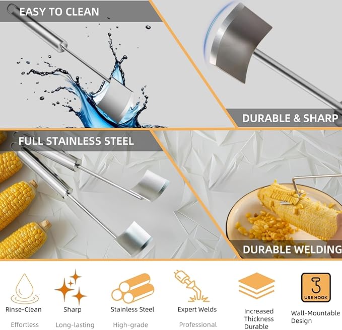 HKFALDRR Corn Peeler for Corn on the Cob, stainless steel corn stripping tool, Efficient Design Perfect for Dining Enthusiasts, 2-Pack