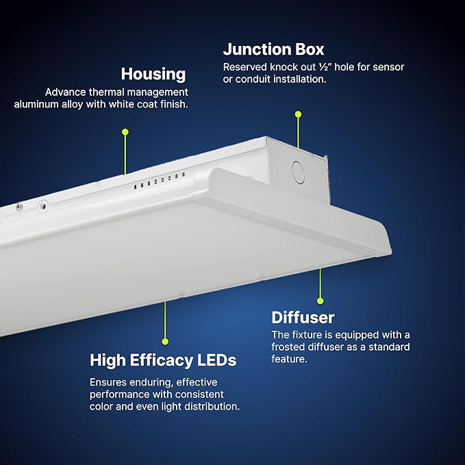 2 FT Linear LED Shop Lights, 105W, 14,170LM Bay Ceiling Shop Light for Commercial & Industrial Use, Non-Maintenance Shop Lights for Workshop, Garage Light, 5000K Daylight, Dimmable 1-10V