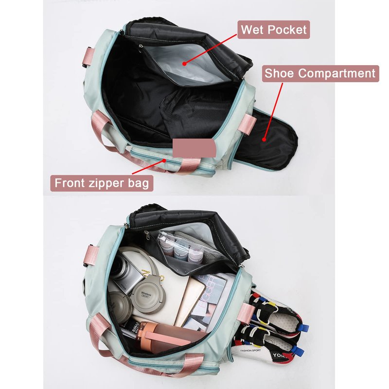 Pink Gym Bag for Women, Waterproof Travel Duffle Bag Carry On Weekender Bag with Shoe Compartment & Wet Pocket, Gym Tote Bag for Travel, Workout, Sport