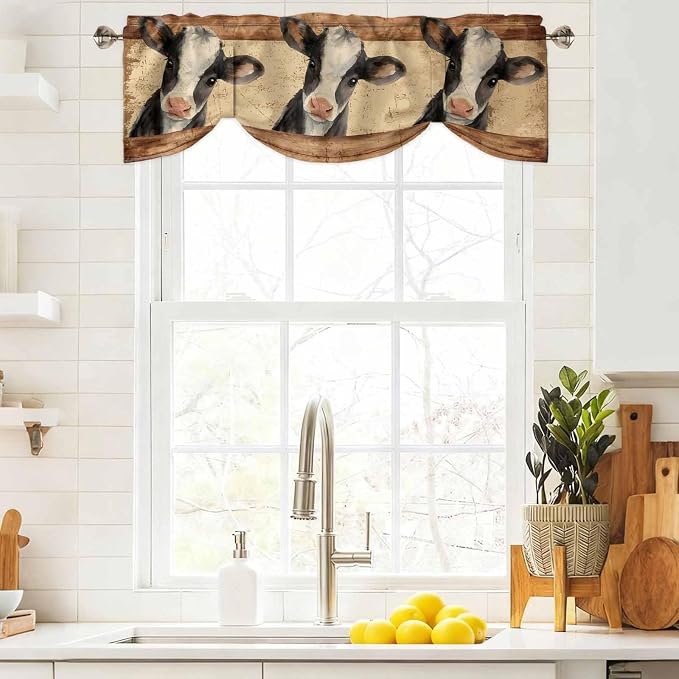 Farmhouse Cow Tie Up Valance Curtains
