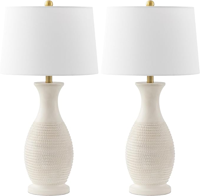 SAFAVIEH Lighting Collection Bentlee Bone & White 30-inch Table Lamp Set of 2 (LED Bulbs Included)