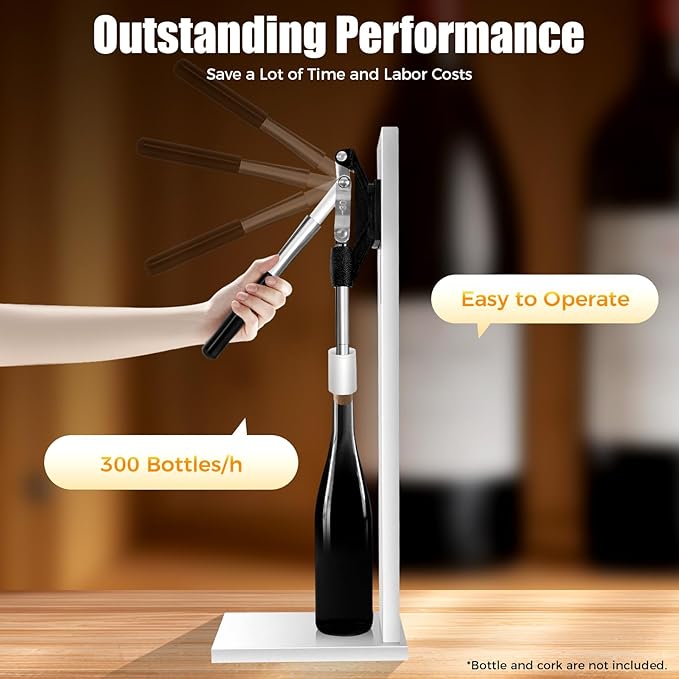 GSHIOIO Wine Bottle Corker Press, Stainless Steel Manual Corker Cork, Bottle Capper for Bottling, Wine Bottle Inserting Stopper Tool with 2 Pom Heads for Wineries, Bars, and Restaurants