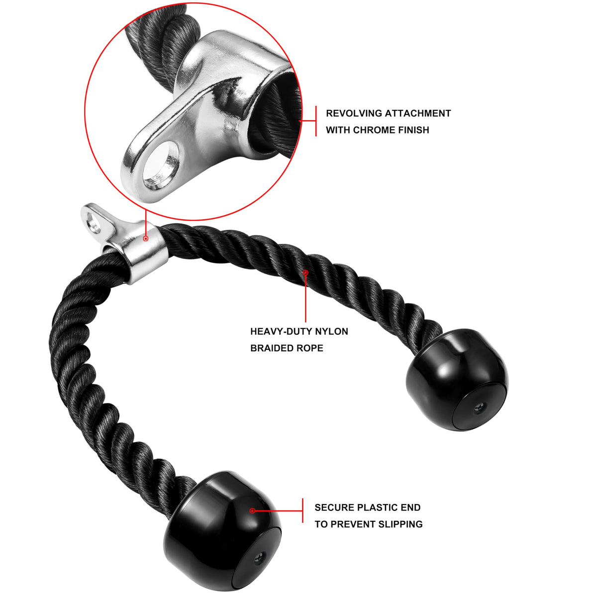 AWEFRANK Deluxe Tricep Rope Pull Down Cable, 27 & 36 Inch Rope Length, Easy to Grip & Non-Slip Cable Attachment for Gym Workout Exercise