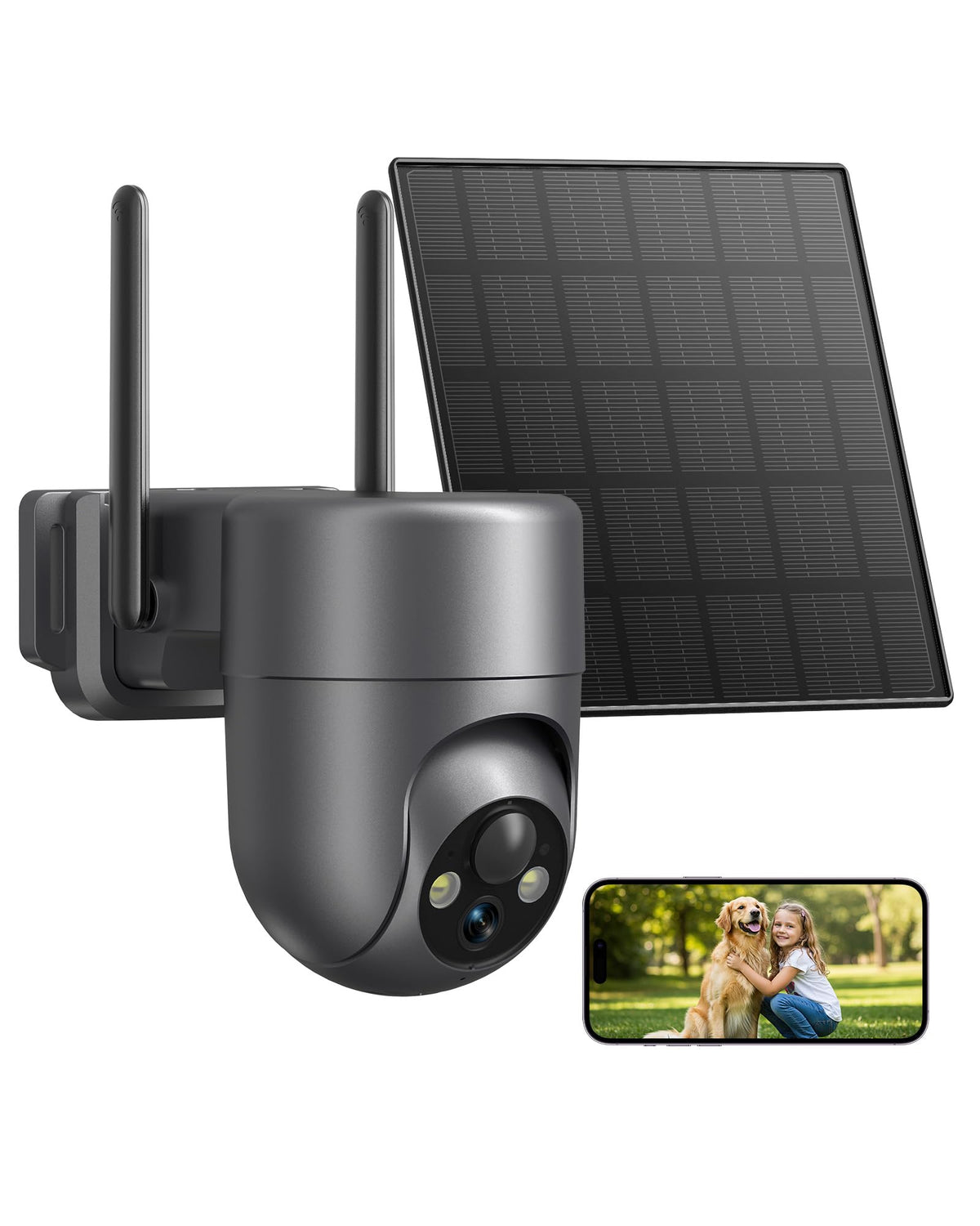 LIWAN Solar Security Cameras Wireless Outdoor, 360° View PTZ Camera for Home Security, 2K HD Color Night Vision, AI Human Detection, IP66 Weatherproof, 2.4GHz WiFi Only