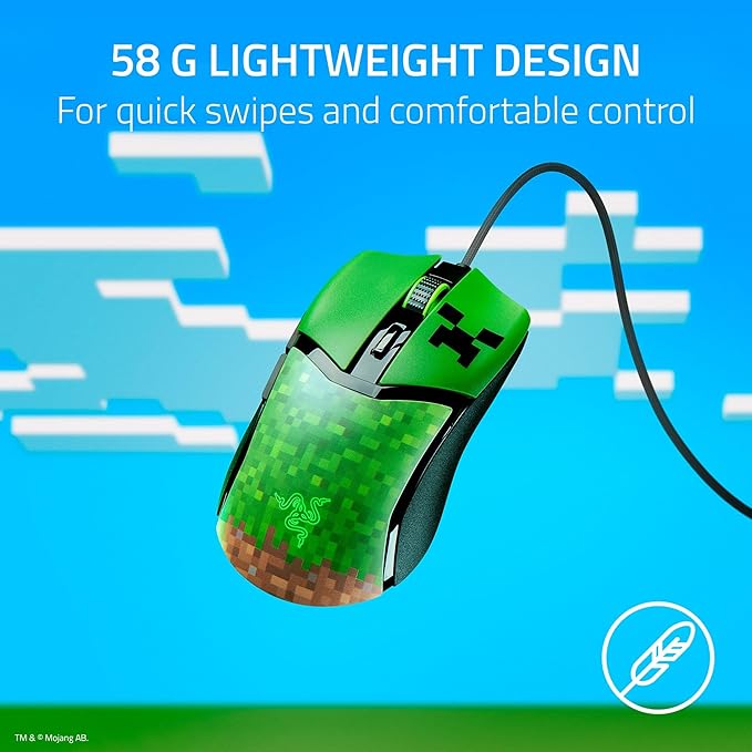 Razer Cobra Wired Gaming Mouse: 58g Lightweight - Gen-3 Optical Switches - Chroma RGB Lighting Underglow - Precise 8500 DPI Optical Sensor - 100% PTFE Mouse Feet - Speedflex Cable - Minecraft Edition