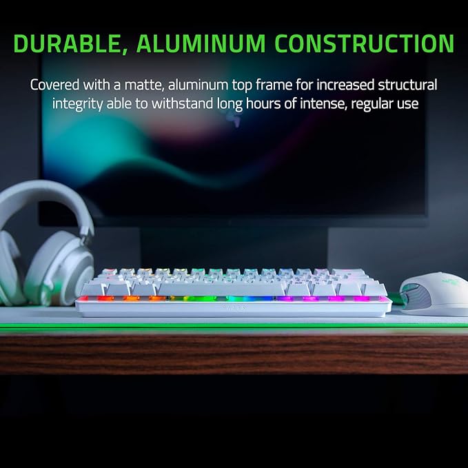Razer Huntsman Mini 60 Percent Wired Optical Clicky Switch Gaming Keyboard with Chroma RGB Backlighting, PBT Keycaps, Mechanical Keyboards for PC Gaming Computer, Mercury White (Renewed)