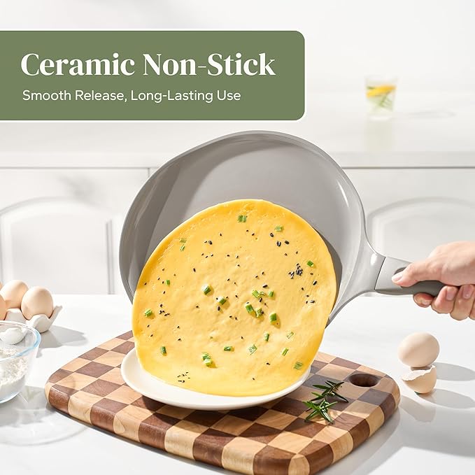 Redchef Nonstick Crepe Pan 12 Inch, Ceramic Comal Tortilla Pan, Non Stick Flat Skillet, Professional Pancake Griddle Pan for Roti Dosa, Induction Compatible, Stay-Cool Handle, PFAS/PTFE Free (Gray)