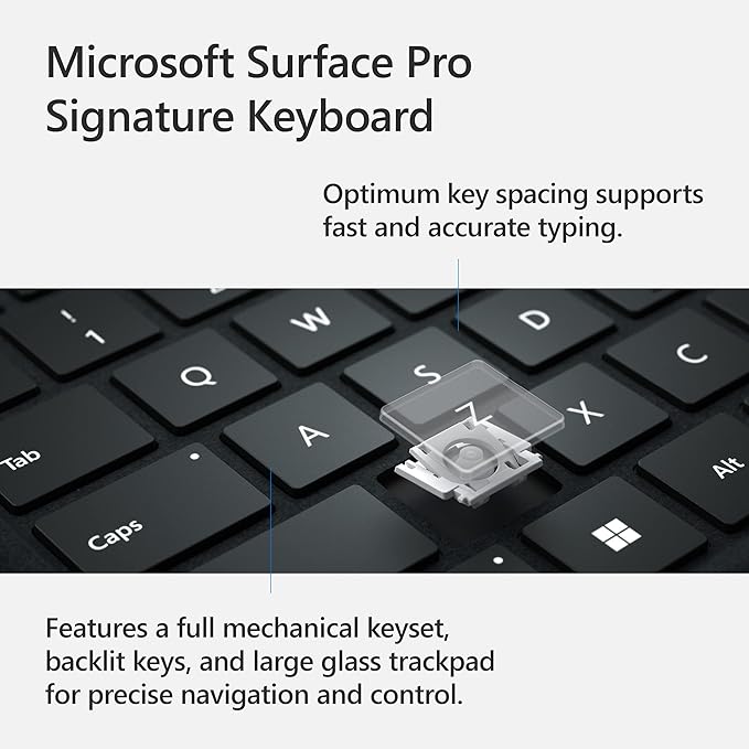 Microsoft Surface Pro Signature Keyboard, Backlit Keys and Large Trackpad, Durable and Smooth Alcantara Material, Sapphire Colour, 10.01 x 12.53 x 0.7 inches