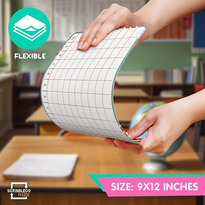 SCRIBBLEDO Multiplication Math 9”x12” Small White Board Dry Erase Sheets Math Manipulatives 3rd Grade Multiplication Times Table Chart Math Supplies Teacher Students Classroom Pack of 10 Sheets