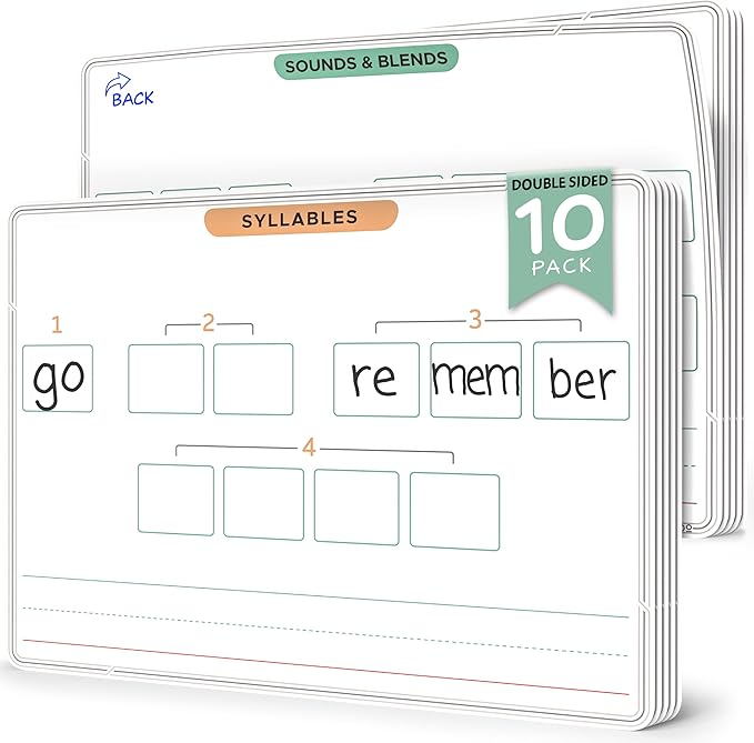 SCRIBBLEDO Sounds & Blends Dry Erase Sheets 9”x12” Phonics Manipulatives Elkonin Boxes Reading Manipulatives Blending Boards Phonemic Sound Boxes Syllables Letter Practice Classroom Pack of 10