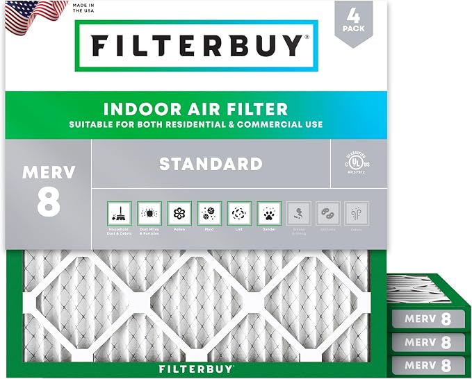 Filterbuy 15x15x1 Air Filter MERV 8 Essential Dust & Allergy Defense,
