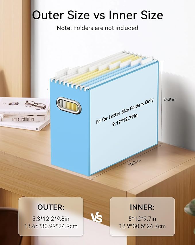 Oterri Cardboard File Organizer Box for Hanging File Folders Letter Size,File Box for Computer Desk,File Cabinet,Working Home,Office,Classroom (Blue, Letter Size - 4 Packs)