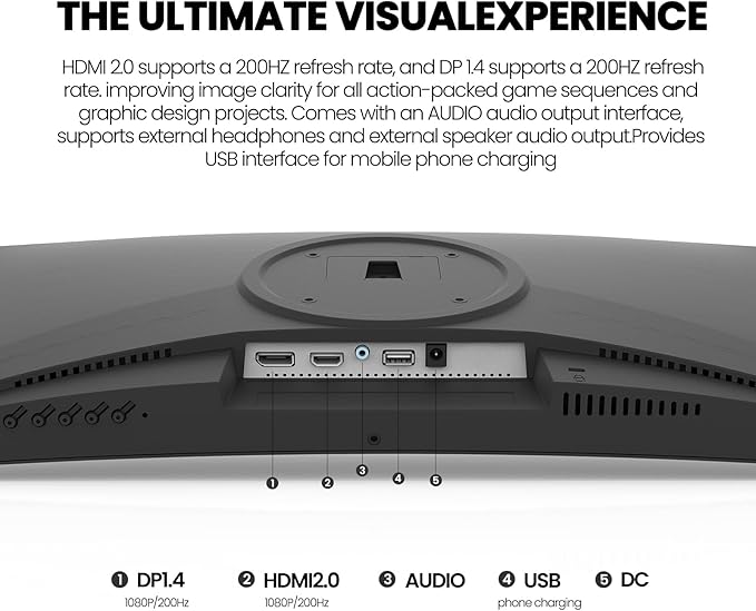 CRUA 24 Inch 200hz/180hz Curved Gaming Monitor, FHD 1080P Frameless Computer Monitors, Support AMD freesync Low Motion Blur, Eye Care, DisplayPort, HDMI, Compatible Wall Mountable Installs-Black