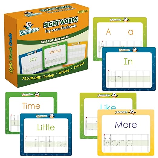 Channie’s Visual Dry Erase Flashcards for Pre-K Through First Grade Students’ to Learn to Trace, Practice &Write Their First 100 Sight Words, Ages 3+, 5.5” x 4.25