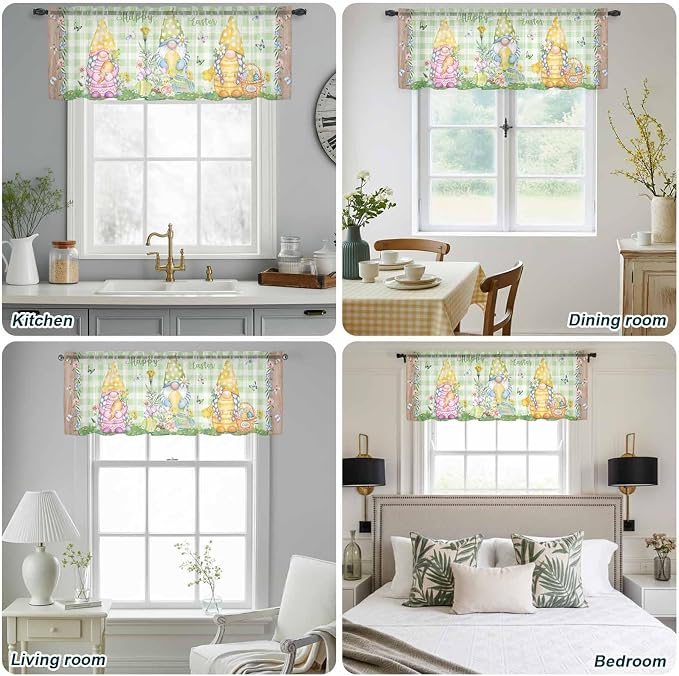 Easter Sheer Valances for Windows 60"x18", Light Filtering Kitchen Curtains